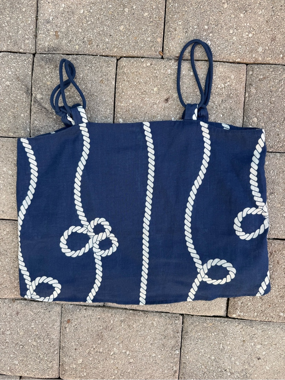 NAF NAF Navy and White Rope-Print Top